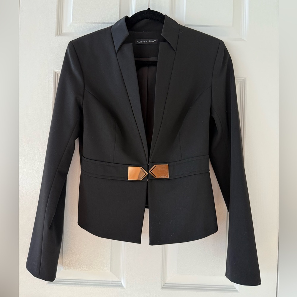 Vangeliza made in Turkey. Elegant Black Blazer with Gold Details